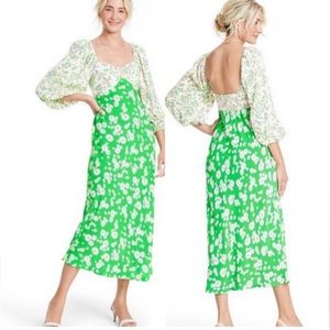 RIXO Green and White Floral Maxi Dress